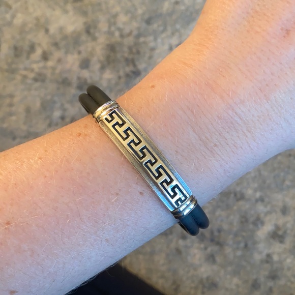 Sterling Silver Greek Key Silicone Bracelet - Picture 1 of 11